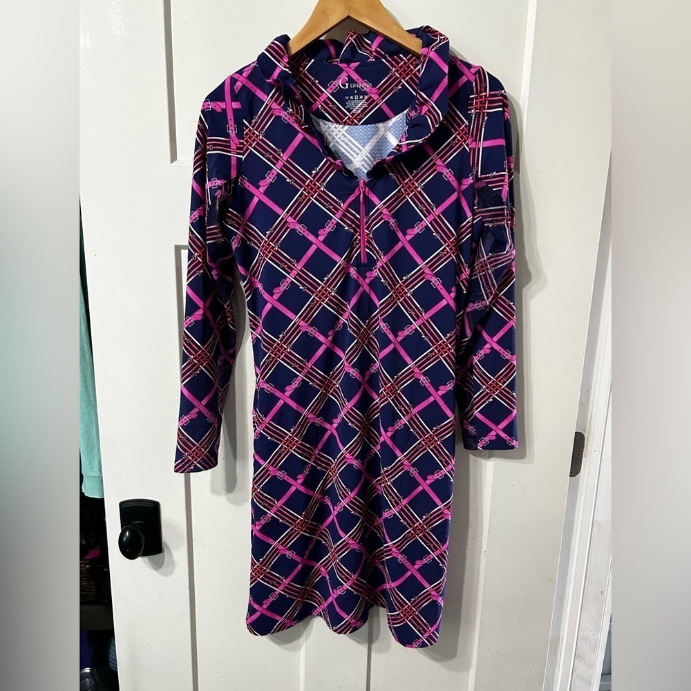 Gottex G Lifestyle Therm CMB Ruffle collar 1/4 zip Equestrian Plaid Dress